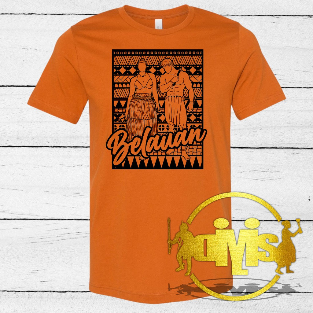 TRADITIONAL PALAUAN MAN & WOMAN WITH TRIBAL BACKGROUND