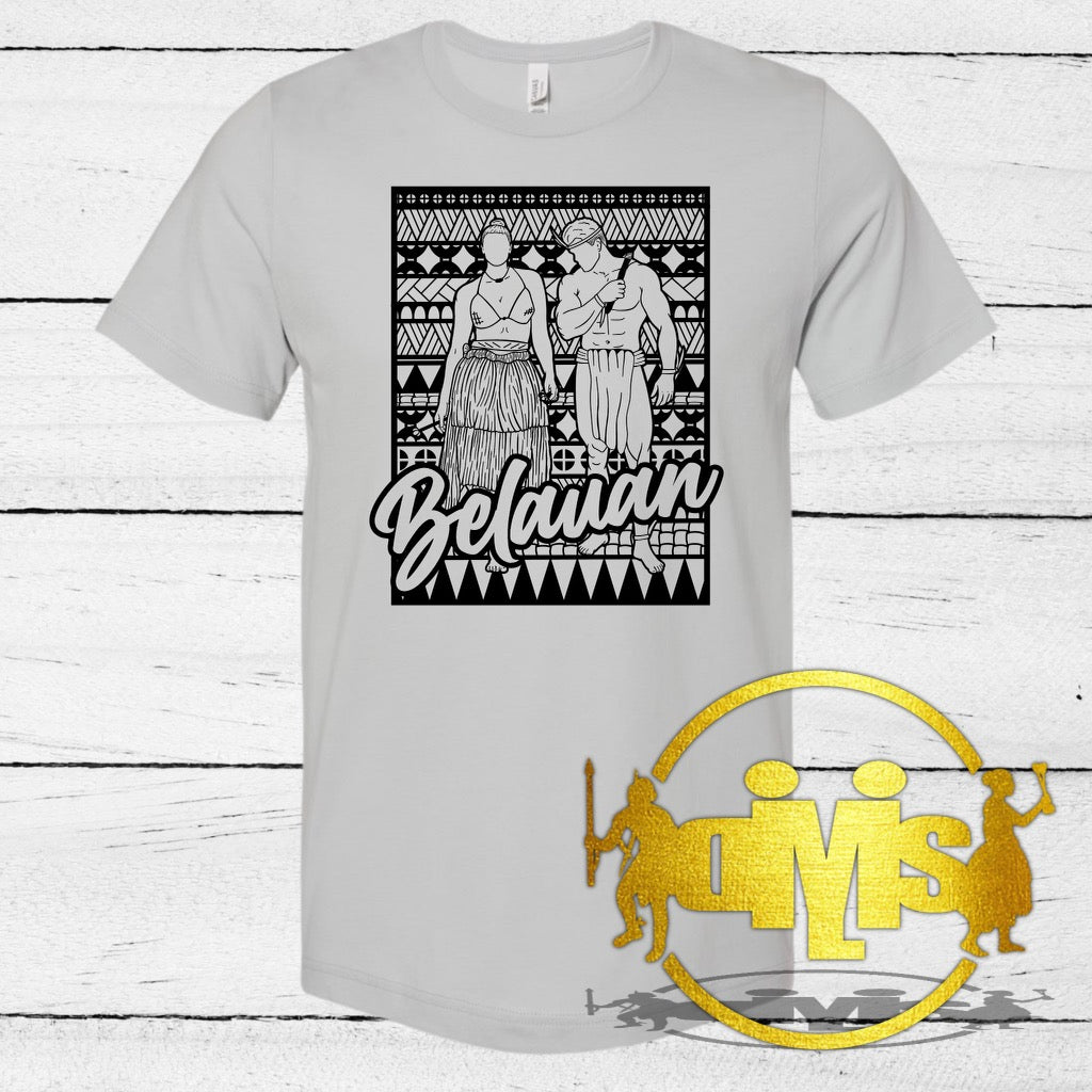 TRADITIONAL PALAUAN MAN & WOMAN WITH TRIBAL BACKGROUND