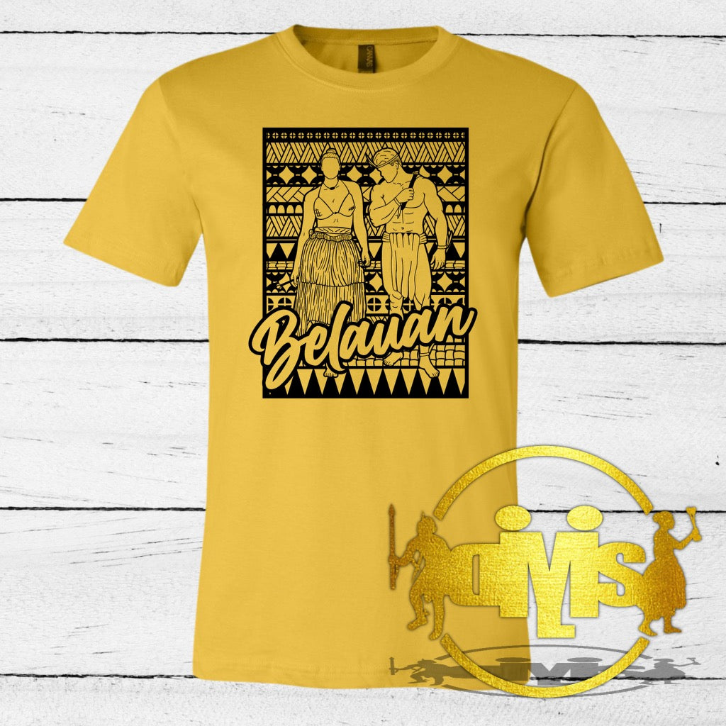 TRADITIONAL PALAUAN MAN & WOMAN WITH TRIBAL BACKGROUND