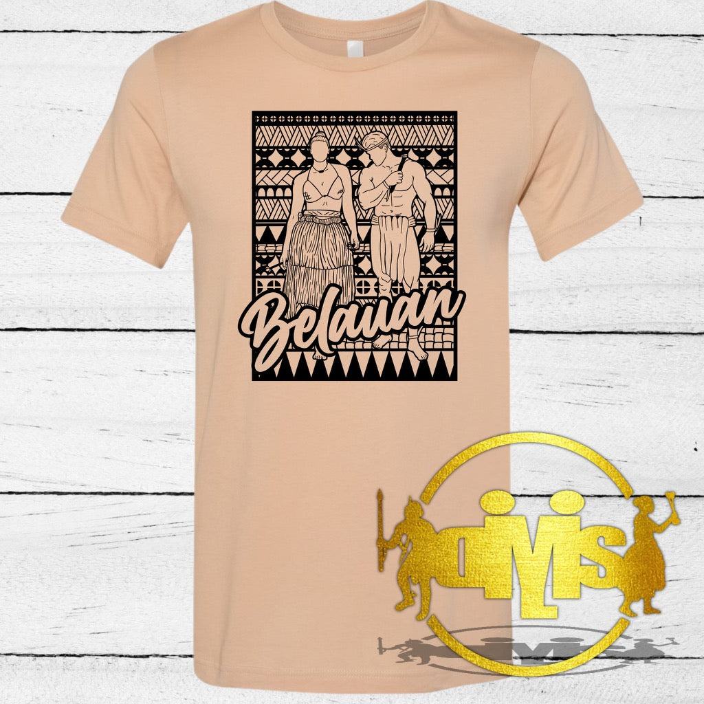 TRADITIONAL PALAUAN MAN & WOMAN WITH TRIBAL BACKGROUND
