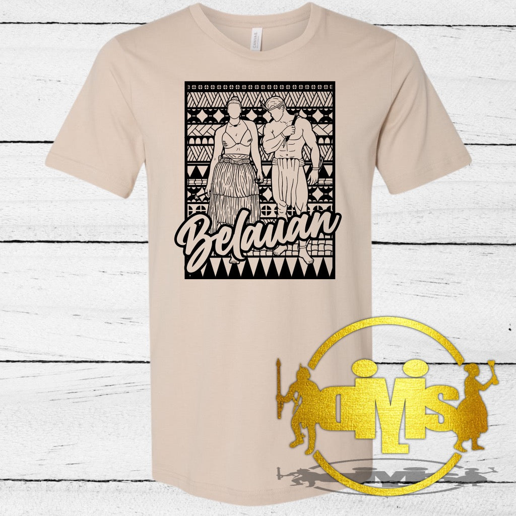 TRADITIONAL PALAUAN MAN & WOMAN WITH TRIBAL BACKGROUND