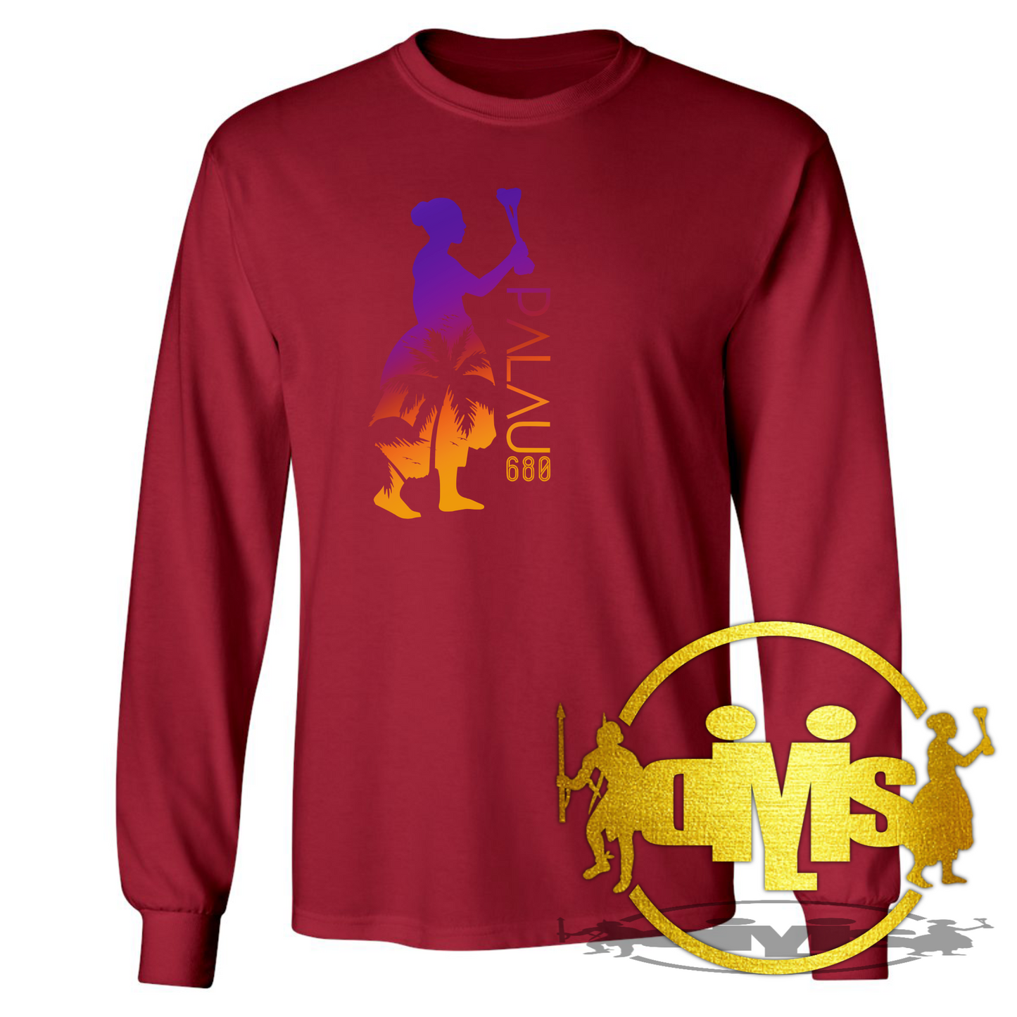 Palau 680 Woman with Coconut Tree Silhouette Long Sleeve Shirt