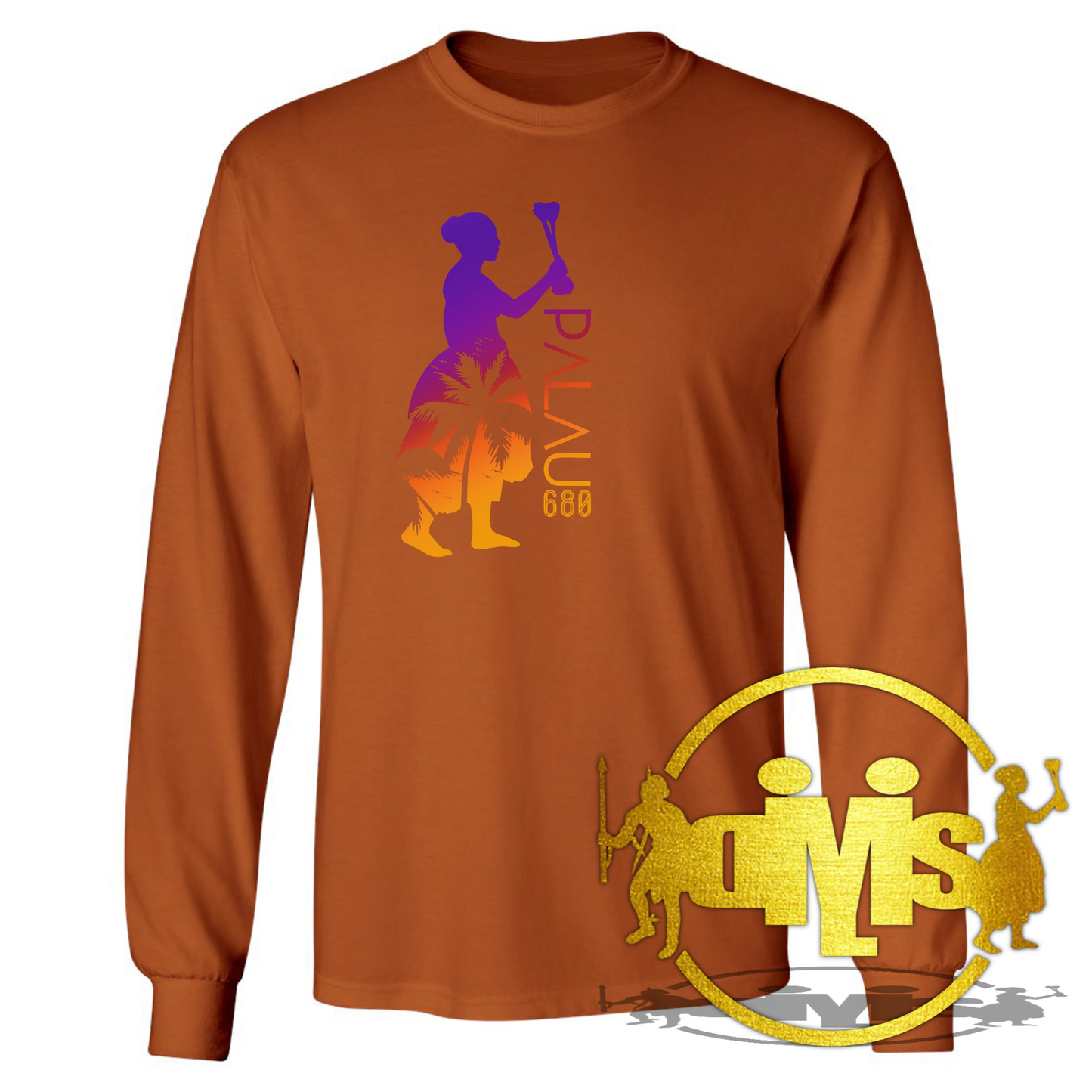 Palau 680 Woman with Coconut Tree Silhouette Long Sleeve Shirt