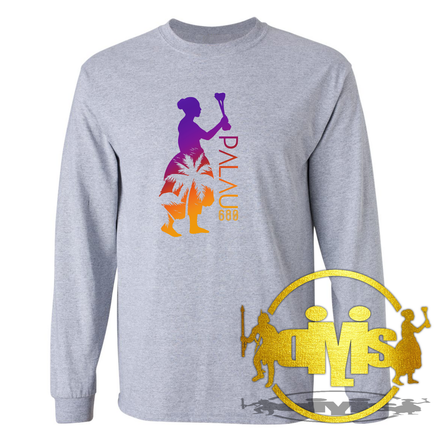 Palau 680 Woman with Coconut Tree Silhouette Long Sleeve Shirt