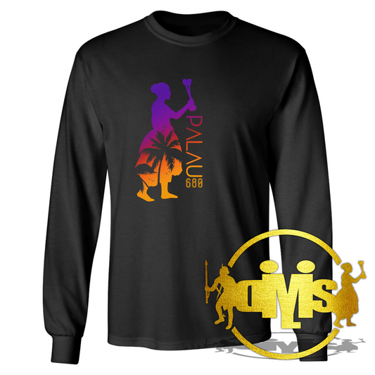 Palau 680 Woman with Coconut Tree Silhouette Long Sleeve Shirt