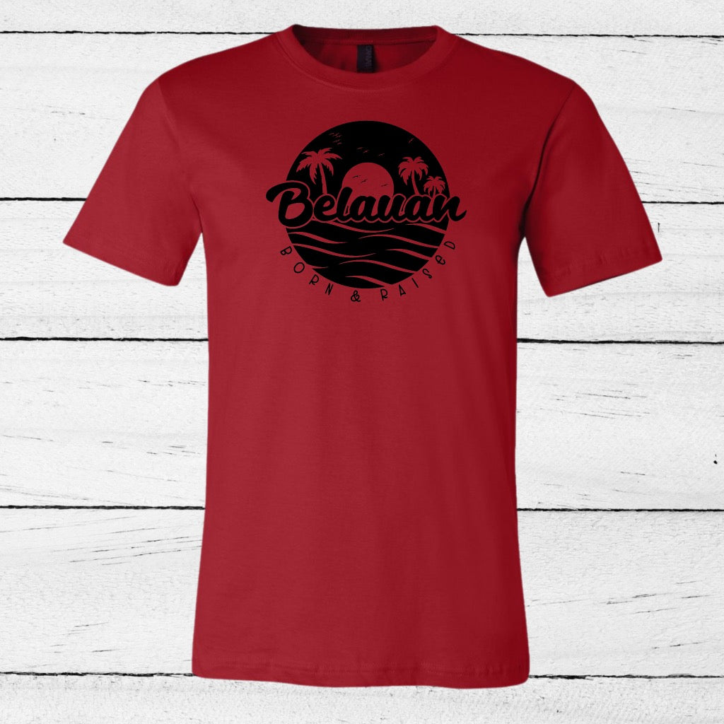 RED BELAUAN BORN & RAISED SUNSET SILHOUETTE SHIRT