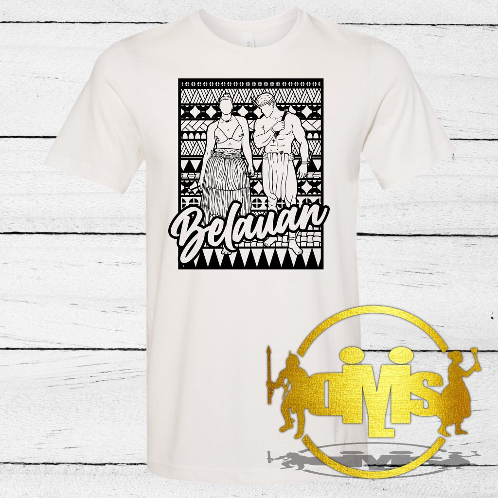 TRADITIONAL PALAUAN MAN & WOMAN WITH TRIBAL BACKGROUND